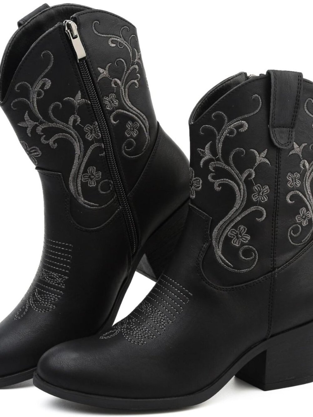 Cowboy Boots for Women Short Shaft Side Zip Embroidered